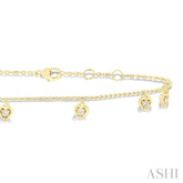 1/10 ctw Heart Charm Round Cut Diamond Station Anklet in 10K Yellow Gold
